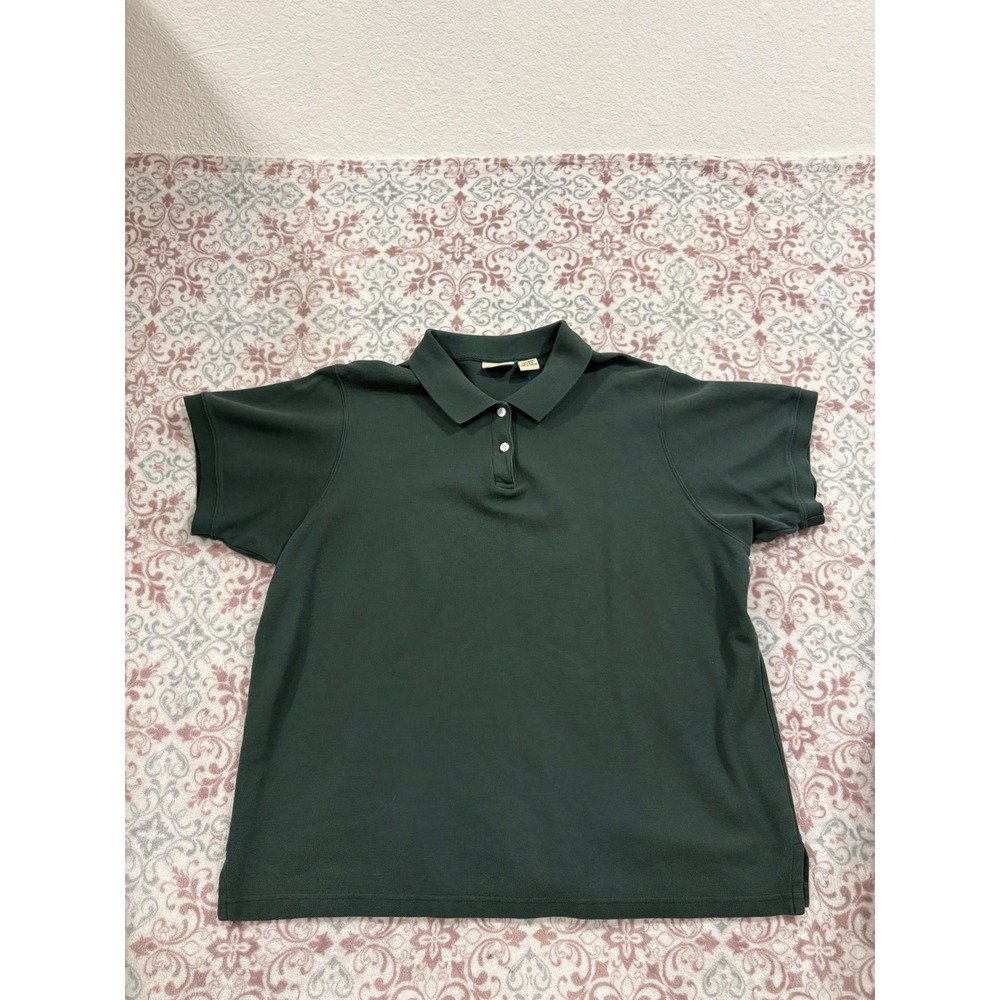 LL Bean Womens XL Regular Green Short Sleeve Cotton Pique Polo Shirt 0FX16